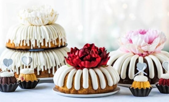 A selection of decorated Bundt cakes